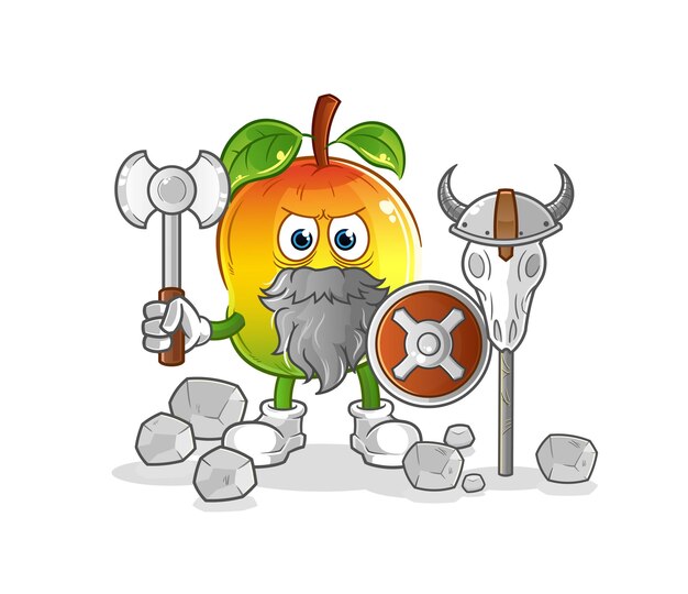 Mango vikingo con una ilustración de hacha. vector de personaje