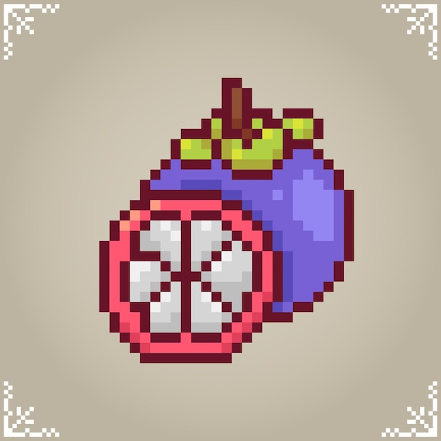 Mangosteen en arte de píxeles de 8 bits para activos de juego en ilustraciones vectoriales