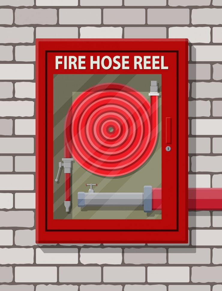 Vector manguera de agua para extinguir el fuego en el gabinete