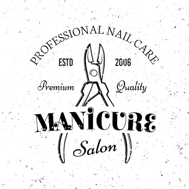 Manicura y pedicura salón vector monocromo emblema etiqueta insignia o logotipo aislado sobre fondo blanco