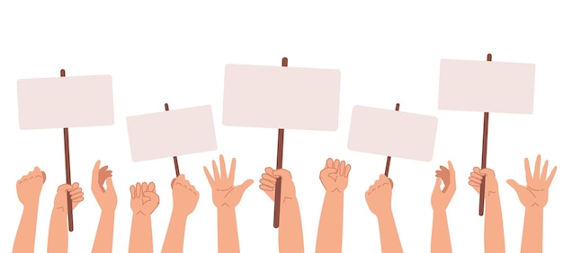 Vector manifestantes pancartas ilustración vectorial concepto de manos sostienen diferentes pancartas