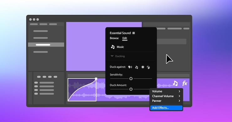 Vector manijas de desvanecimiento en clips de audio línea de tiempo interactiva en el editor de video