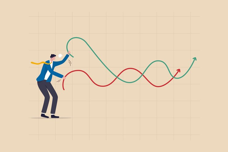 Vector manipulación del mercado de valores, control o influencia del precio de la moneda criptográfica o beneficio o beneficio del concepto de autoridad de inversión, el manipulador del mercado de negocios juega la cuerda de batalla para controlar el gráfico del mercado.