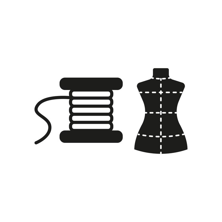 Vector maniquí y conjunto de agujas y hilos sastre e icono de la moda