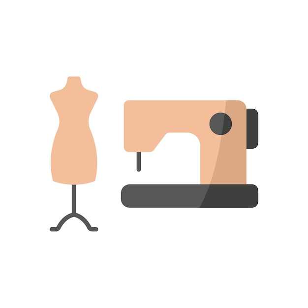 El maniquí y la máquina de coser sastre e icono de la moda simbolizan la precisión y la creatividad perfectas para la confección de vestidos