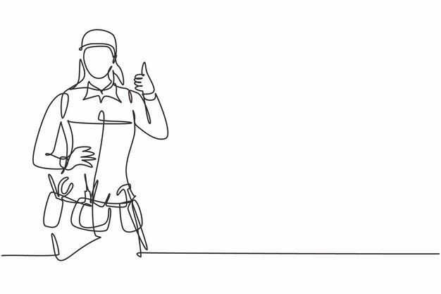 La manitas de dibujo continuo de una línea con gesto de pulgar hacia arriba está lista para trabajar el vector de diseño