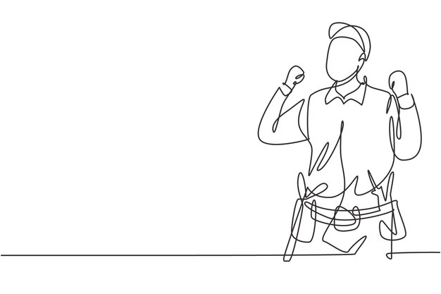 Manitas de dibujo de una sola línea con gesto de celebración listo para trabajar en la reparación del vector dañado