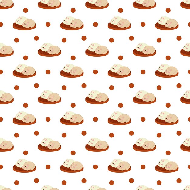 Manju pattern9 Lindos pasteles japoneses en forma de un gato y un conejo Ilustración de vector de dibujos animados de color Doodle