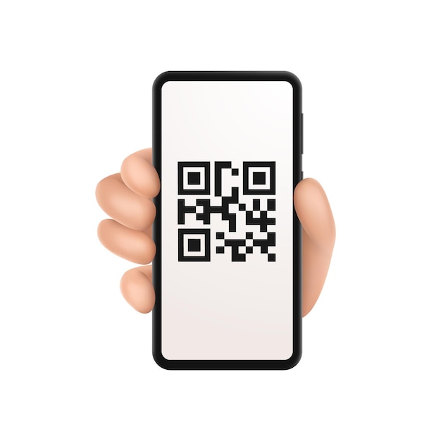 Mano 3D con teléfono inteligente escanea código QR