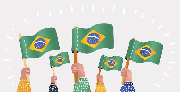 Mano de abanicos con la bandera de Brasil