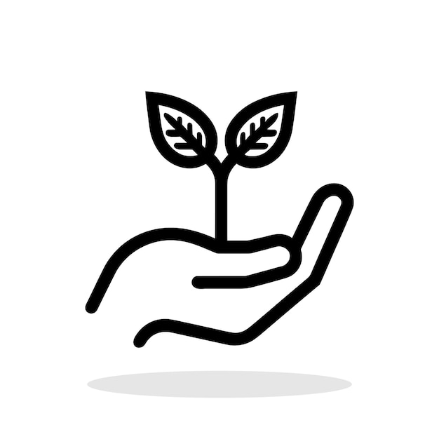 La mano abrazando el icono de la hoja aislada La mano protegiendo una hoja