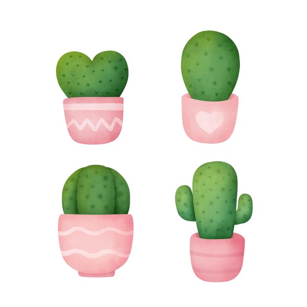 Mano acuarela dibujada un cactus en maceta.