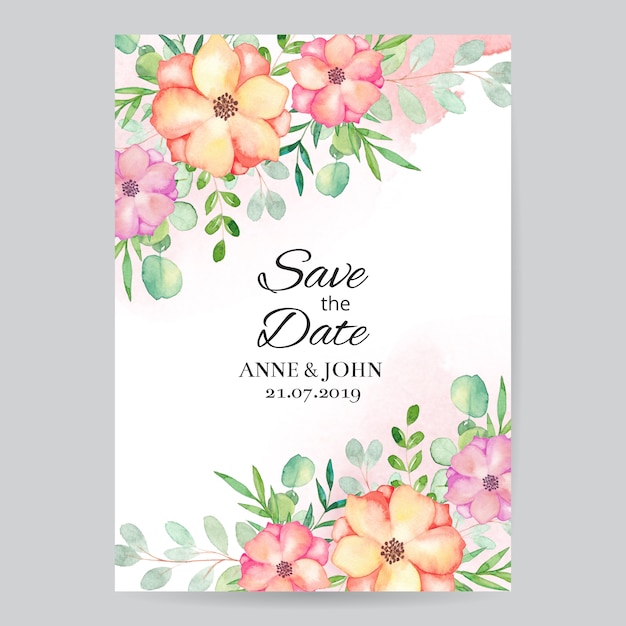 Vector mano de acuarela dibujar invitación de boda