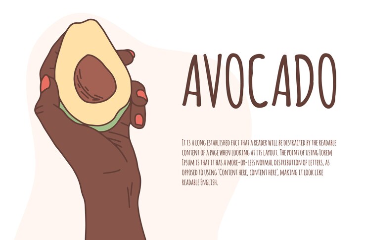 Vector mano africana sostiene un aguacate en un banner de vector de fondo aislado