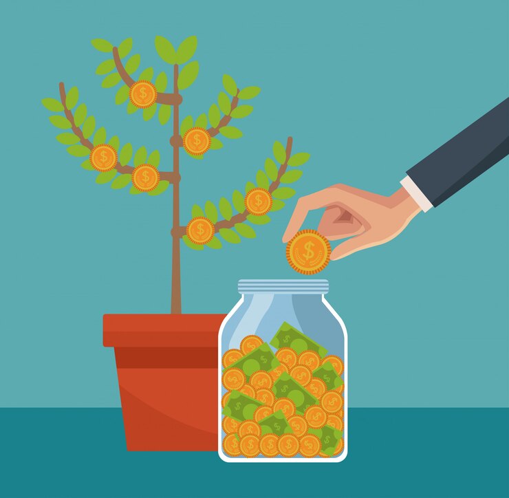 Vector mano agarrando monedas de la planta de dinero