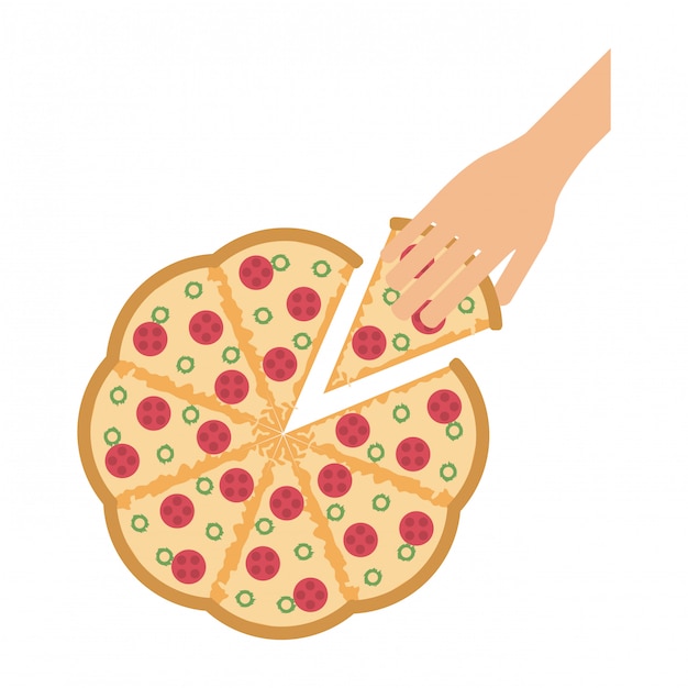 Vector mano agarrando pizza