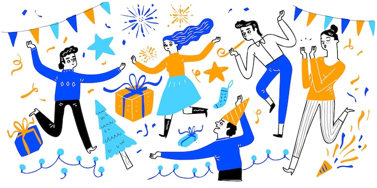 Vector mano ahogamiento línea arte celebración divertida fiesta. ilustración vectorial.