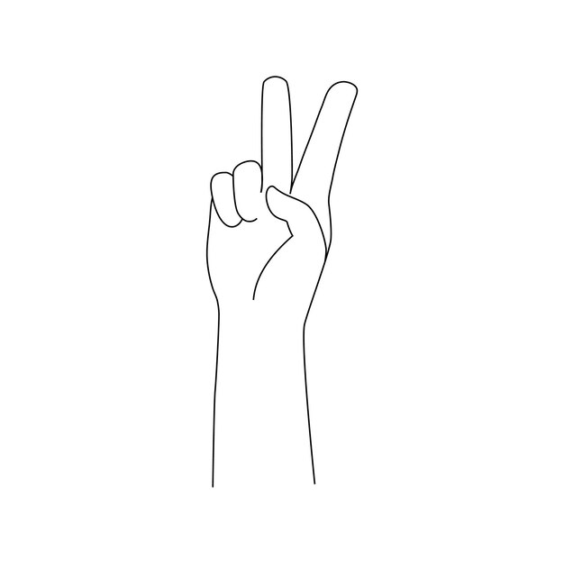 Mano aislada dos dedos arriba gesto Ilustración vectorial blanco y negro La mano muestra el número dos