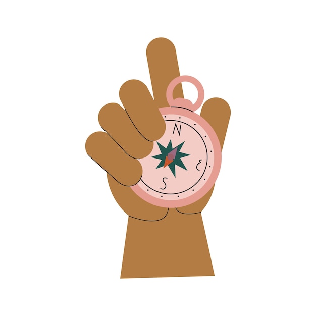 Mano aislada sosteniendo una brújula en un fondo blanco Ilustración vectorial