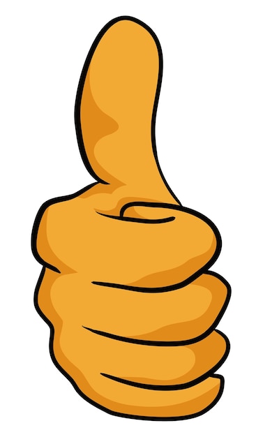 Mano amarilla con gesto de pulgar hacia arriba en estilo de dibujos animados