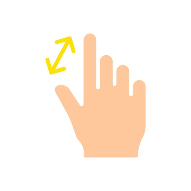 La mano amplía el icono de la línea de imagen Controla el panel táctil, la tableta, el sensor del teléfono, los dispositivos de pantalla táctil, Icono de color vectorial sobre un fondo blanco para negocios y publicidad