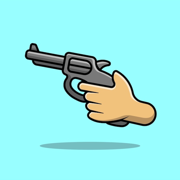 Mano, con, arma de fuego, caricatura, vector, icono, ilustración