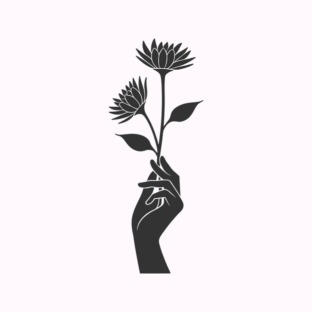 mano artística sosteniendo una ilustración de flores para la belleza y el feminismo de marca