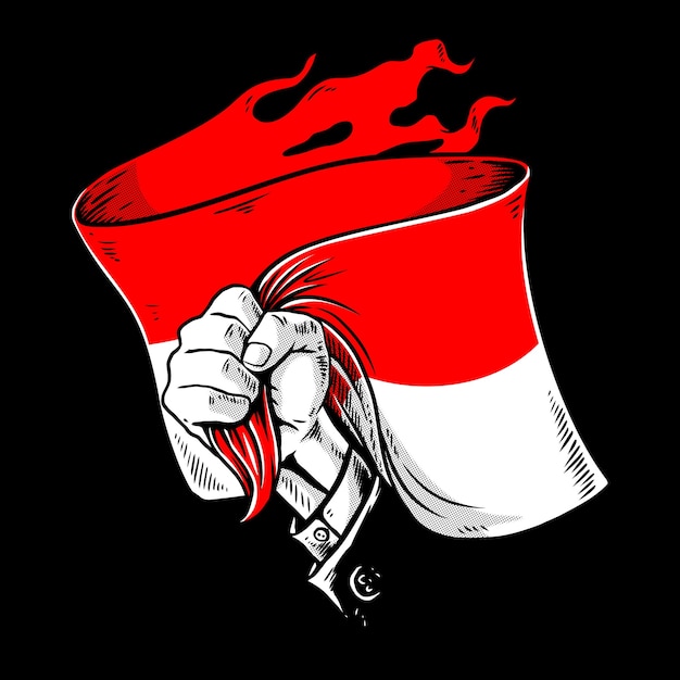 Vector de la mano con la bandera de indonesia