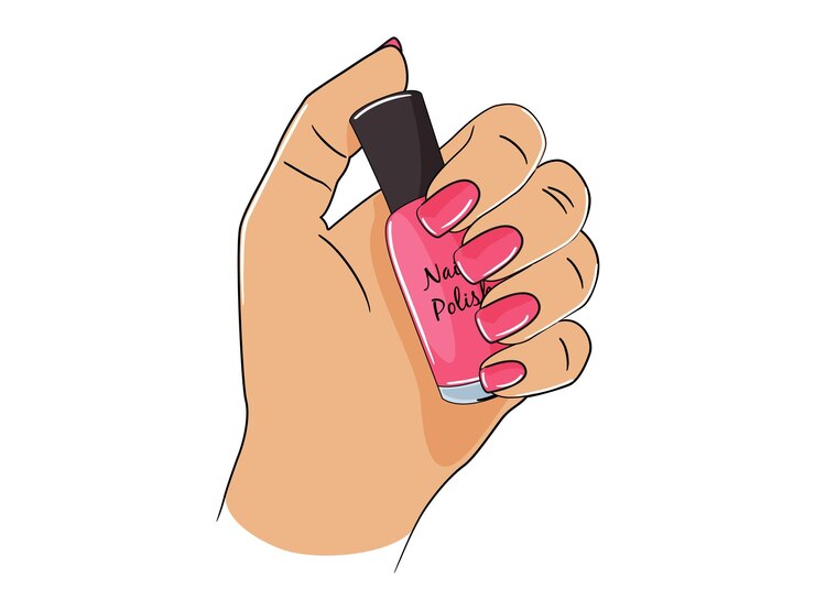 Vector una mano con una botella de esmalte de uñas