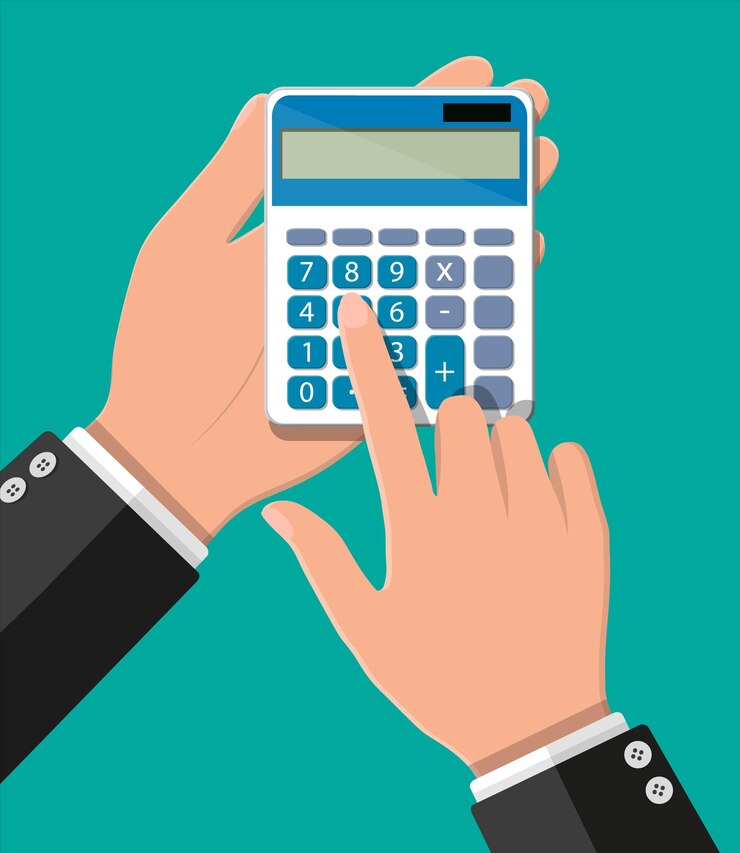 Vector mano con calculadora. cálculos financieros, contable.