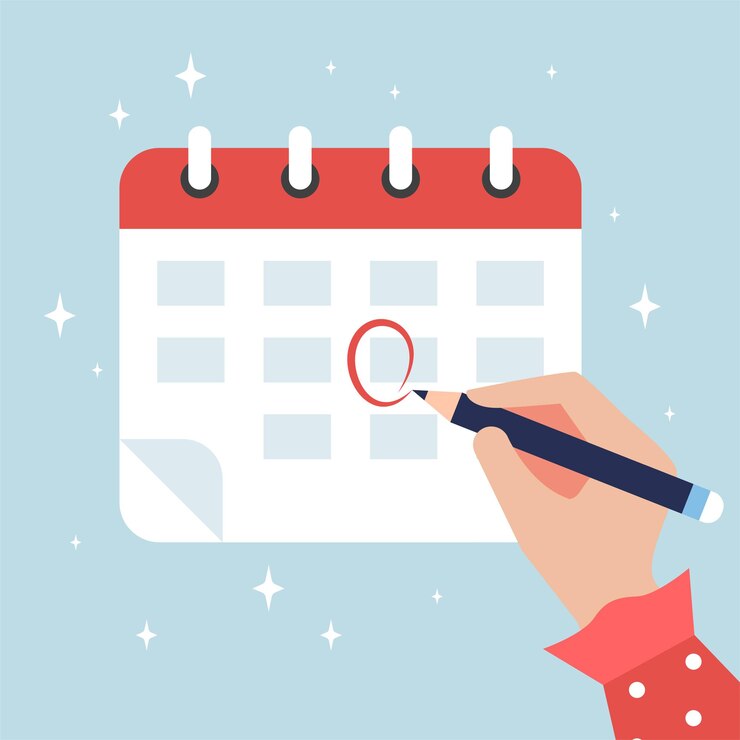Mano con calendario de marca de lápiz