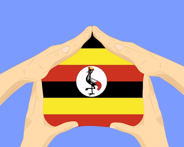 Vector mano en casa con bandera de uganda idea residencial o de inversión vivienda y concepto de casa