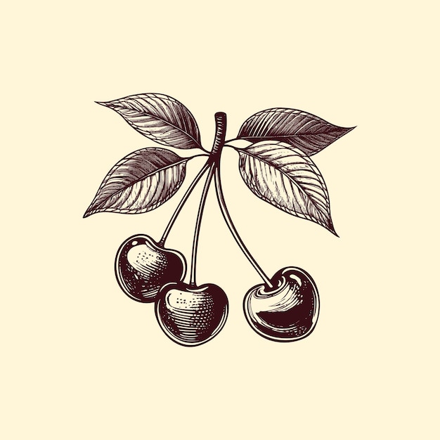 Mano de cereza vectorial ahogada
