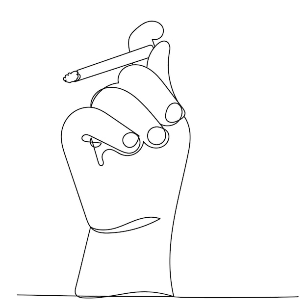 Mano con cigarrillo un vector de dibujo de línea continua