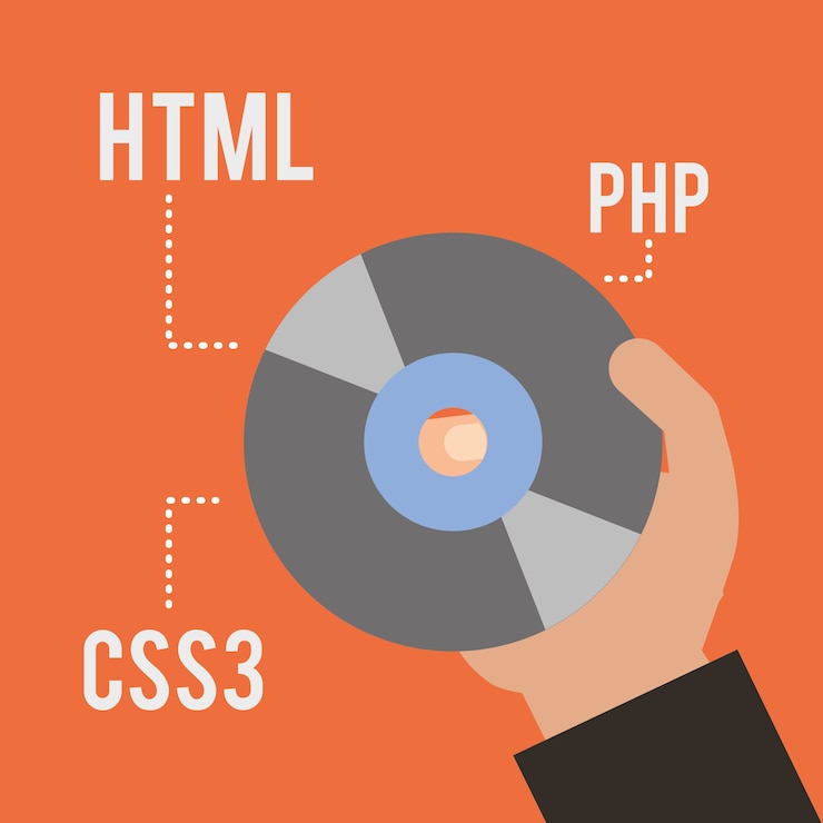Vector mano con código de disco compacto html php y css3