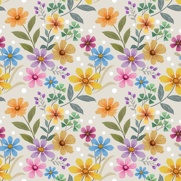 Mano colorida dibujar flores en patrones sin fisuras de color azul