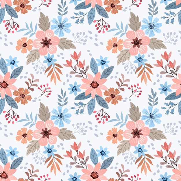 Mano colorida dibujar flores de patrones sin fisuras para papel tapiz textil tela.