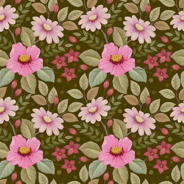Mano colorida dibujar flores de patrones sin fisuras