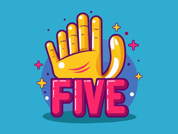 Vector una mano colorida con la palabra cinco en ella