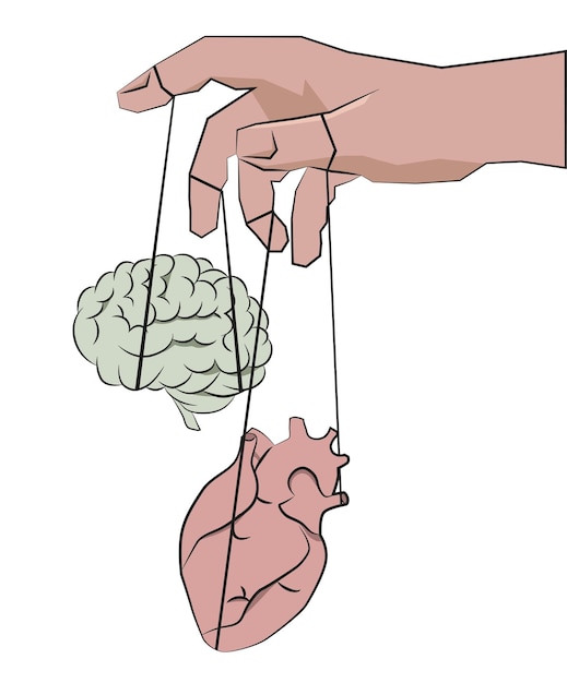 La mano controla el corazón y el cerebro como marionetas.