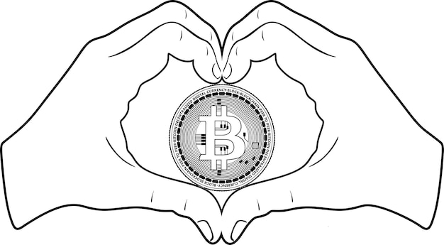 mano corazón bitcoin contorno negro hecho a mano silueta nr 94