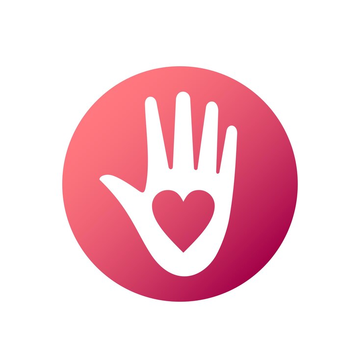 Vector mano con corazón en un círculo símbolo de paz ayuda cooperación o caridad y voluntariado ilustración vectorial de color en estilo plano imagen aislada de color sobre un fondo blanco