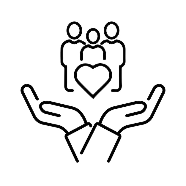 mano con corazón icono de la comunidad concepto empatía o caridad solidaridad amor cuidado personas apoyo voluntario