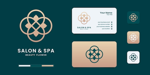 Mano creativa dibujar salón de belleza femenino y spa con logotipo de estilo de arte lineal. diseño de logotipo dorado