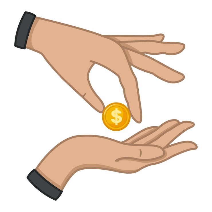 Vector una mano le da una moneda a otra mano