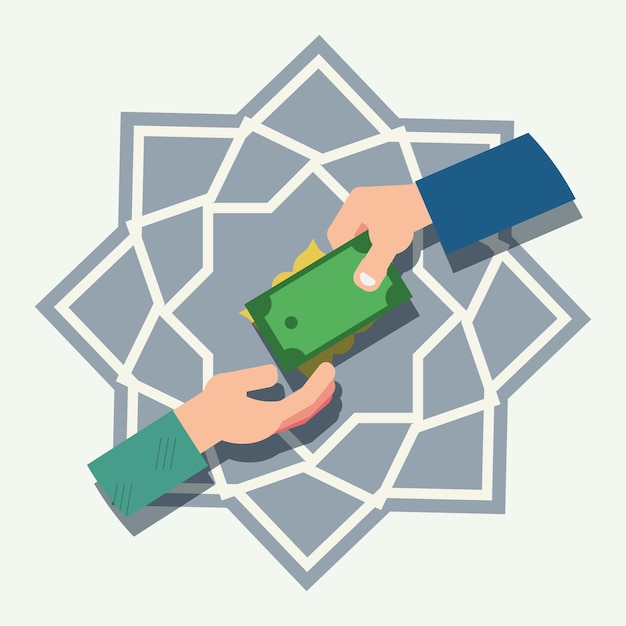 Mano dando dinero a otra mano Limosna concepto vector ilustración