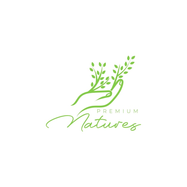 Mano dar beneficio a plantar árboles naturaleza hojas logotipo diseño vector icono ilustración plantilla