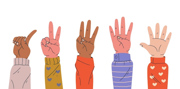 Mano dedo contar uno dos tres cuatro cinco concepto conjunto elemento de ilustración de diseño gráfico