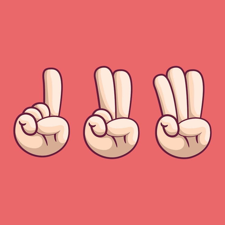 Vector mano con dedos hasta una a tres ilustraciones vectoriales concepto de diseño de cuenta atrás de señales