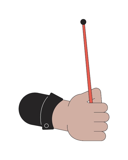 Mano derecha sosteniendo el tambor lineal ilustración de la mano del personaje de dibujos animados Equipo para golpear el contorno del tambor Imagen vectorial 2D fondo blanco Ritmo del baterista clipart de color plano editable